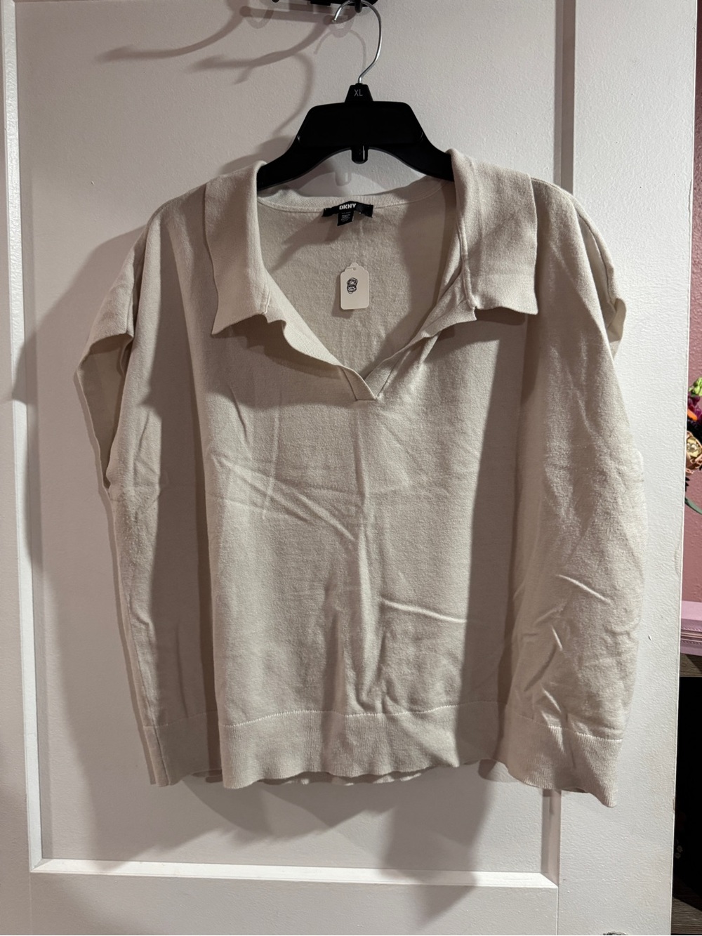 DKNY Cream Collared Knit Sweater